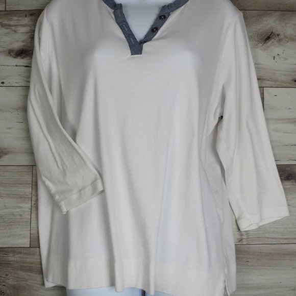 Jones NY* Women's 3/4 Sleeve V-Neck 1/4 Button Down‎ Straight Hem Shirt~ 1X - Picture 4 of 11